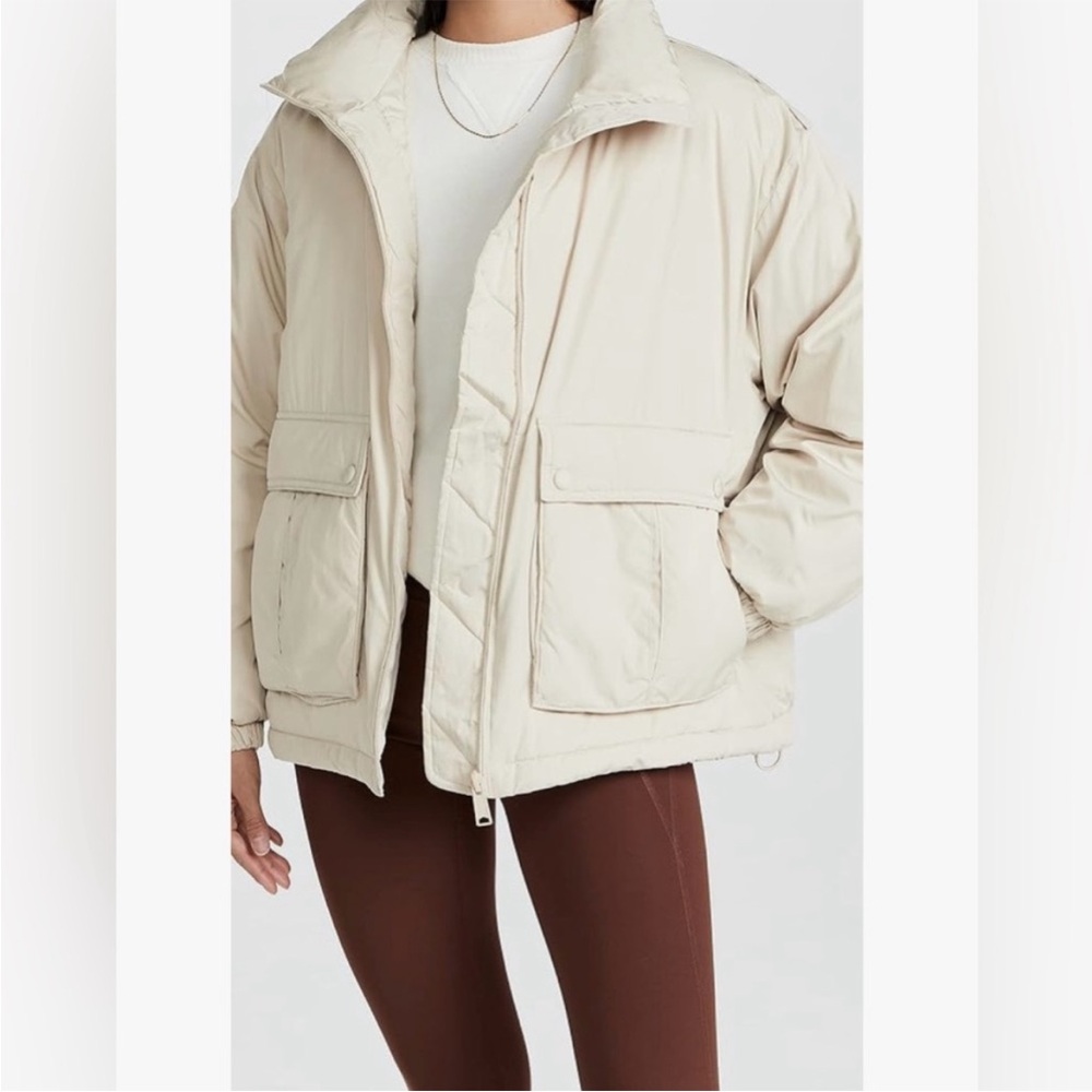 Free People We The Free Duvet Bomber Puffer Jacket in a beige/bone color